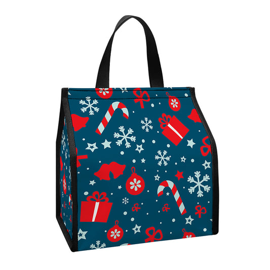 Christmas Holiday Elements Pattern Print Insulated Lunch Tote