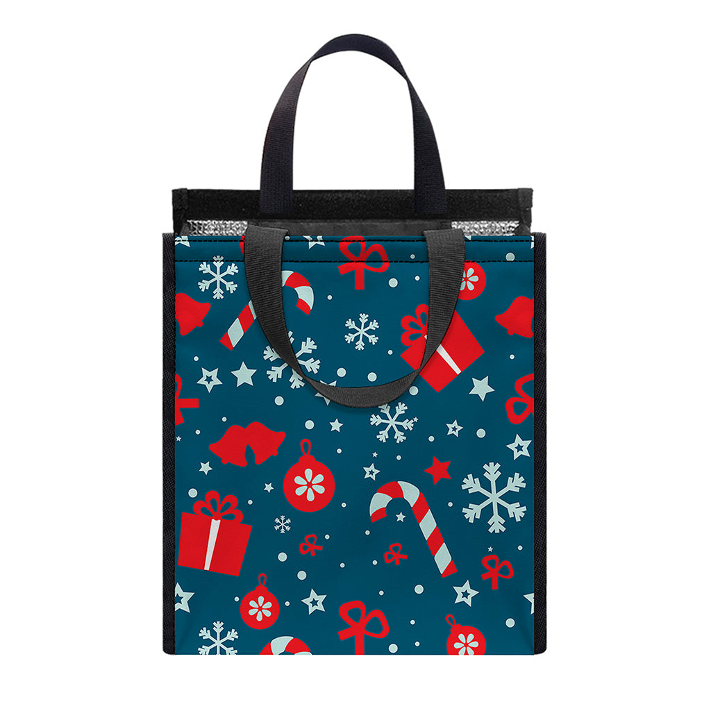 Christmas Holiday Elements Pattern Print Insulated Lunch Tote