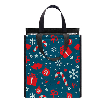 Christmas Holiday Elements Pattern Print Insulated Lunch Tote
