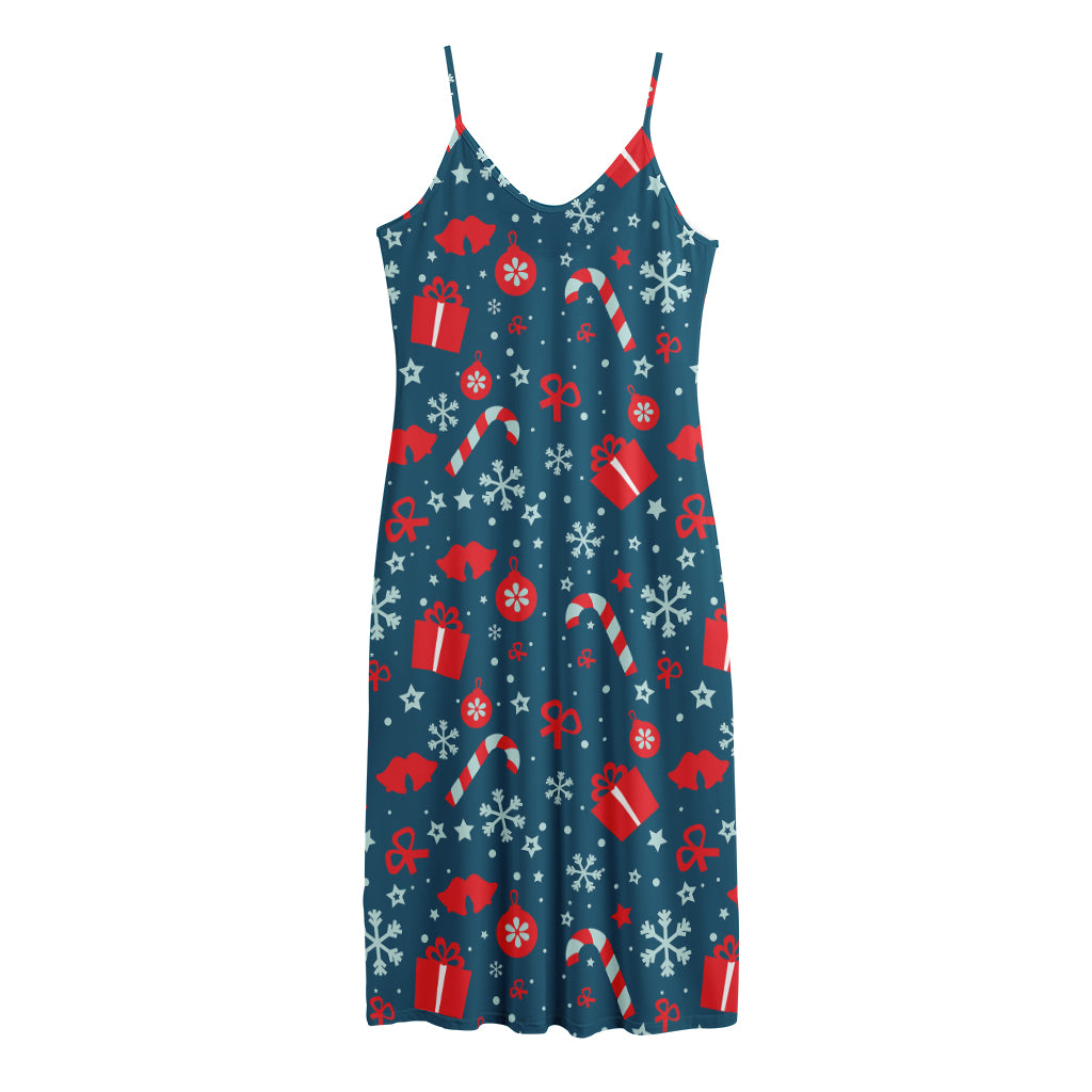 Christmas Holiday Elements Pattern Print Jersey Midi Cami Dress