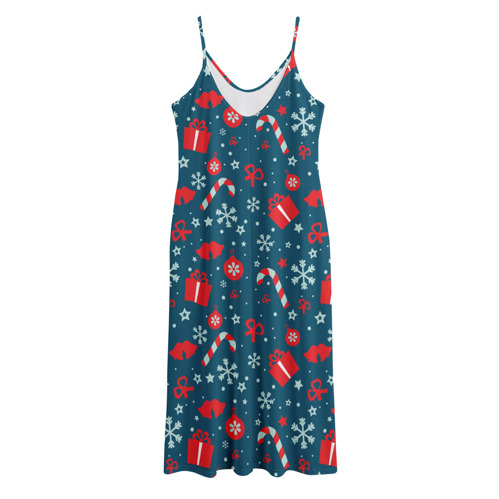 Christmas Holiday Elements Pattern Print Jersey Midi Cami Dress