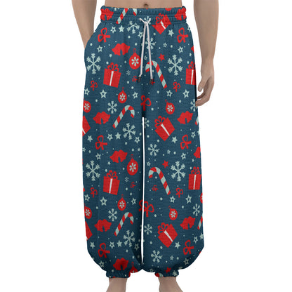 Christmas Holiday Elements Pattern Print Lantern Pants