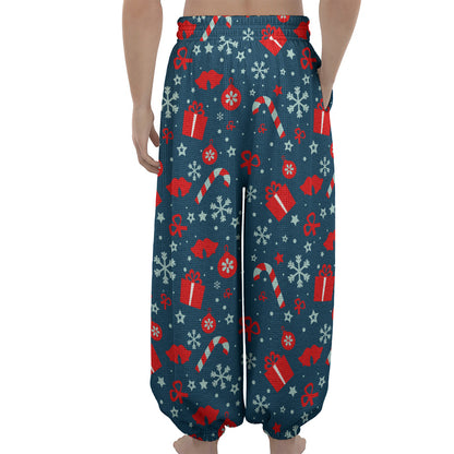 Christmas Holiday Elements Pattern Print Lantern Pants