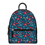 Christmas Holiday Elements Pattern Print Leather Backpack