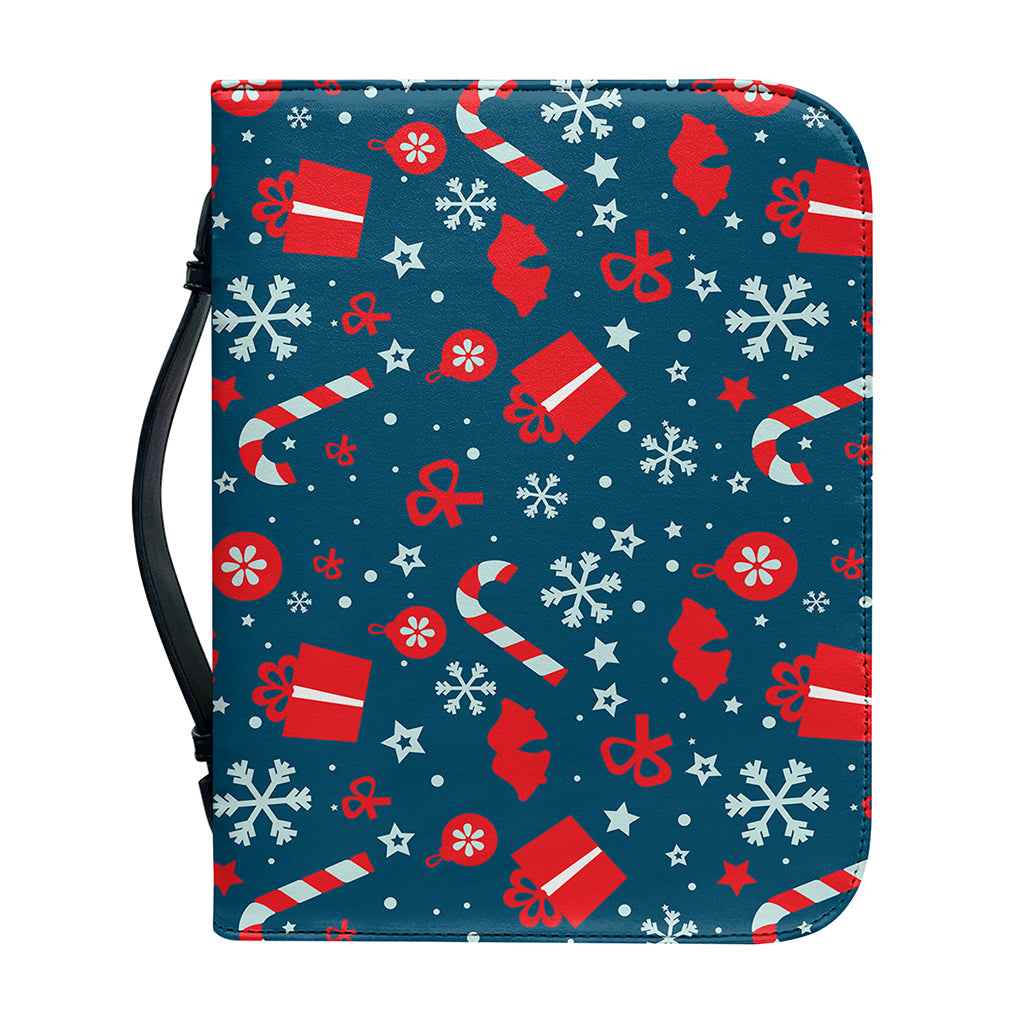 Christmas Holiday Elements Pattern Print Leather Bible Cover
