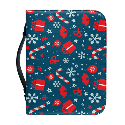 Christmas Holiday Elements Pattern Print Leather Bible Cover