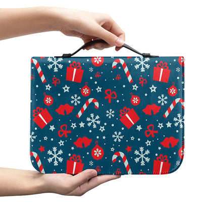 Christmas Holiday Elements Pattern Print Leather Bible Cover