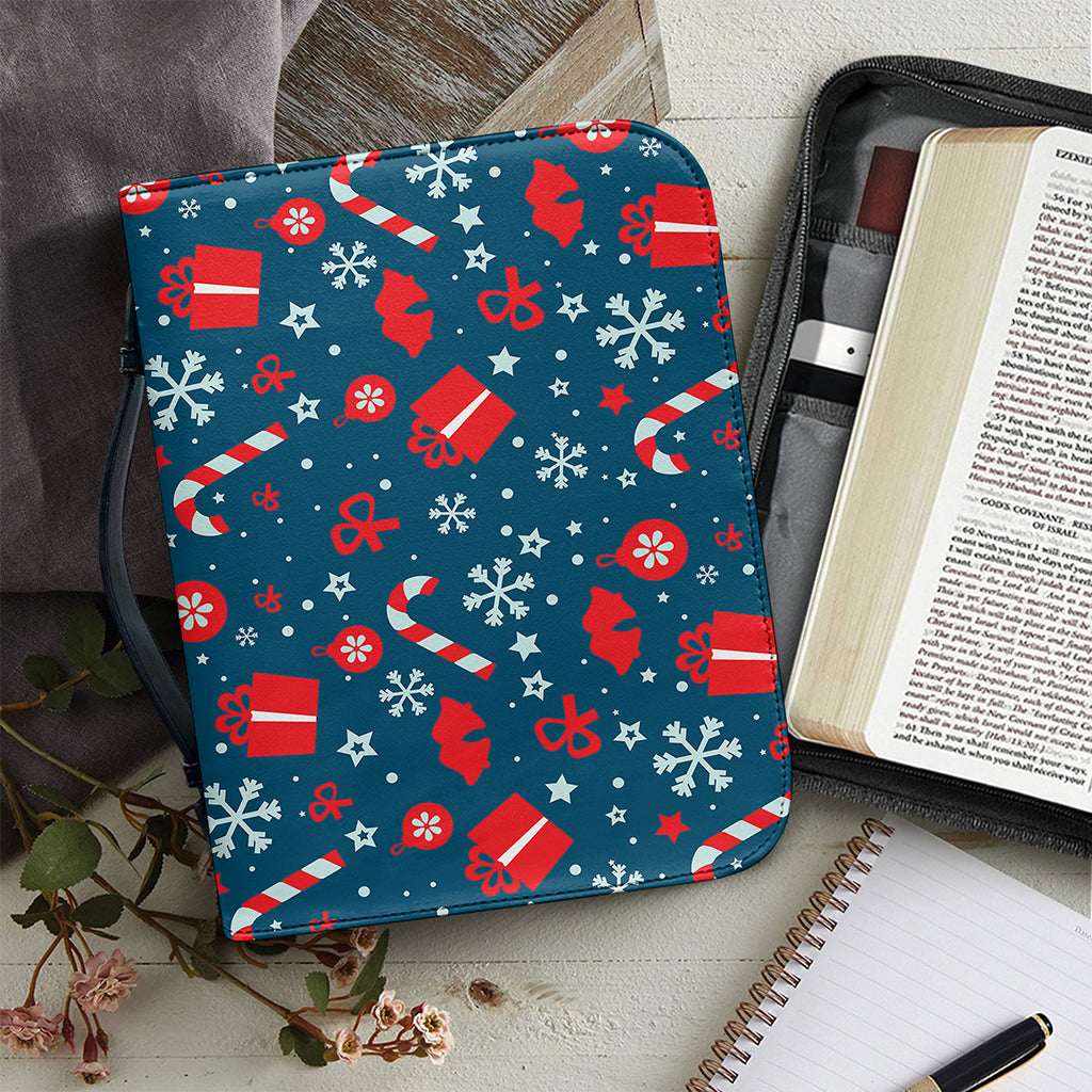 Christmas Holiday Elements Pattern Print Leather Bible Cover