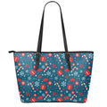 Christmas Holiday Elements Pattern Print Leather Tote Bag With Zipper