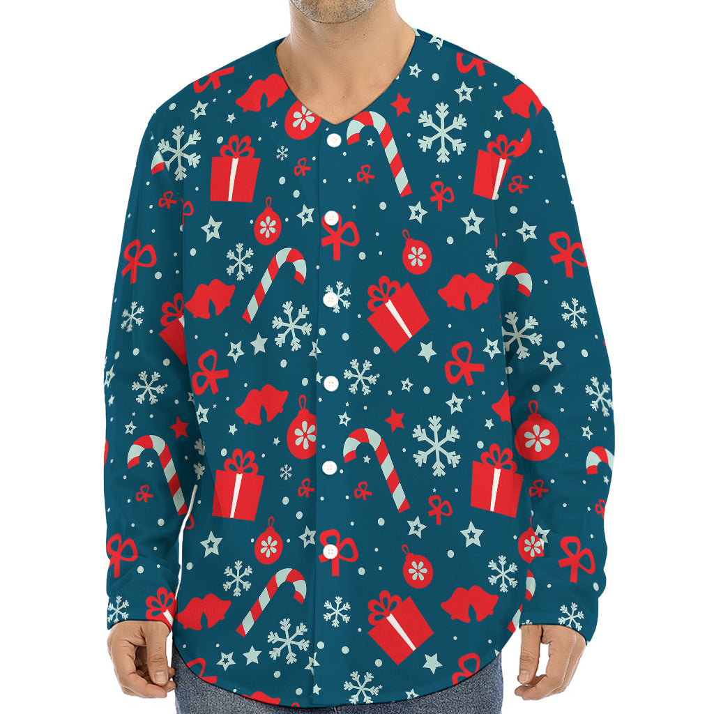 Christmas Holiday Elements Pattern Print Long Sleeve Baseball Jersey