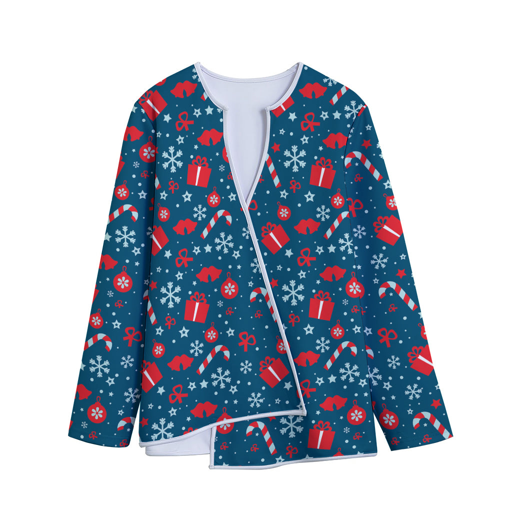 Christmas Holiday Elements Pattern Print Long Sleeve Short Coat