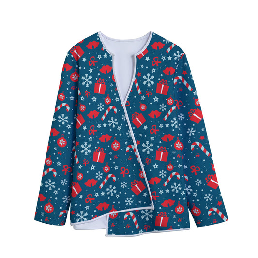 Christmas Holiday Elements Pattern Print Long Sleeve Short Coat