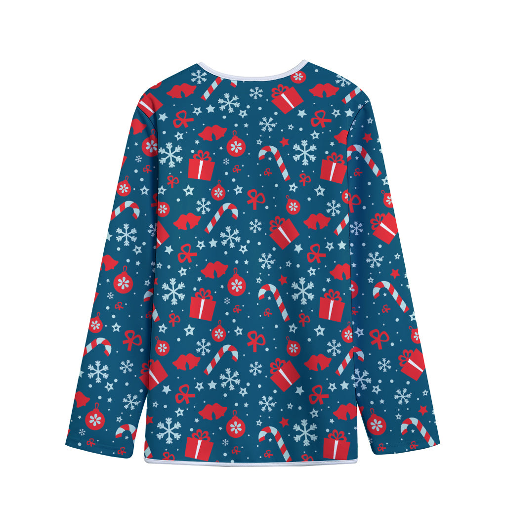 Christmas Holiday Elements Pattern Print Long Sleeve Short Coat