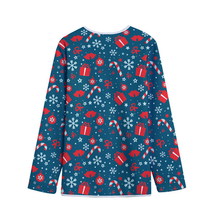 Christmas Holiday Elements Pattern Print Long Sleeve Short Coat