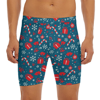 Christmas Holiday Elements Pattern Print Men's Long Boxer Briefs