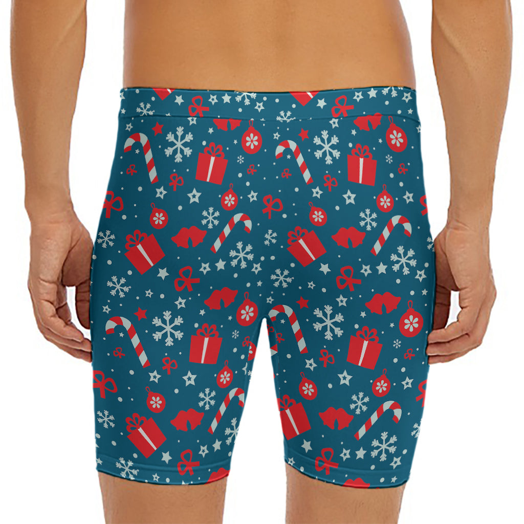 Christmas Holiday Elements Pattern Print Men's Long Boxer Briefs