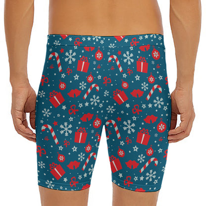 Christmas Holiday Elements Pattern Print Men's Long Boxer Briefs