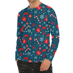 Christmas Holiday Elements Pattern Print Men's Long Sleeve Rash Guard
