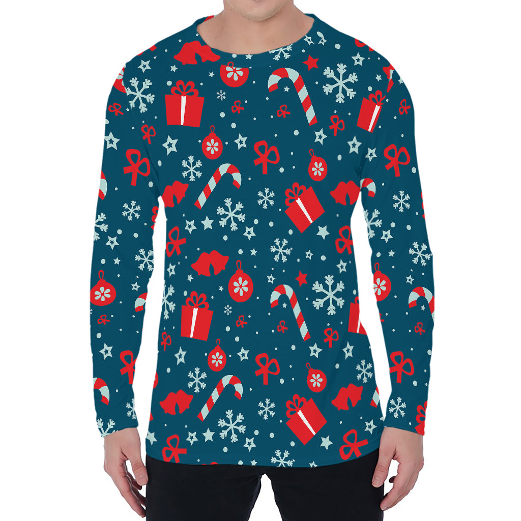 Christmas Holiday Elements Pattern Print Men's Long Sleeve T-Shirt