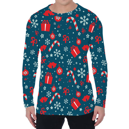 Christmas Holiday Elements Pattern Print Men's Long Sleeve T-Shirt