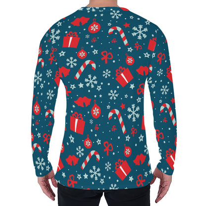 Christmas Holiday Elements Pattern Print Men's Long Sleeve T-Shirt