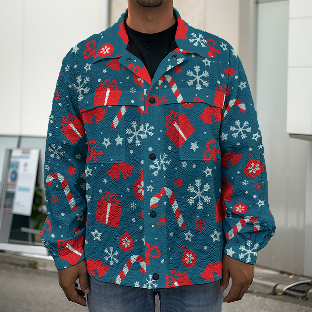 Christmas Holiday Elements Pattern Print Men's Shirt Jacket