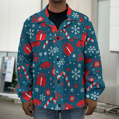 Christmas Holiday Elements Pattern Print Men's Shirt Jacket