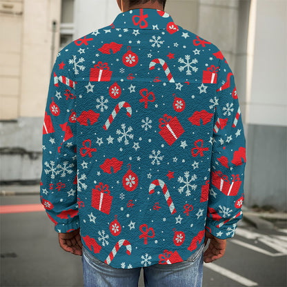 Christmas Holiday Elements Pattern Print Men's Shirt Jacket