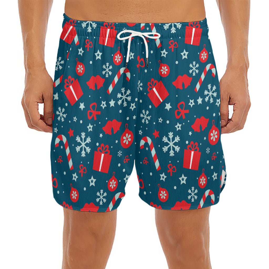 Christmas Holiday Elements Pattern Print Men's Split Running Shorts