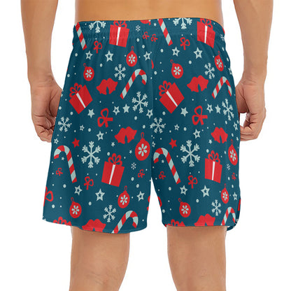 Christmas Holiday Elements Pattern Print Men's Split Running Shorts