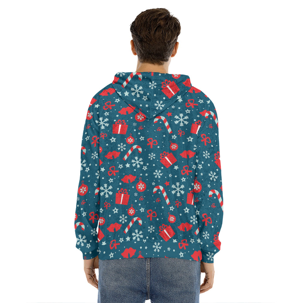 Christmas Holiday Elements Pattern Print Men's Velvet Pullover Hoodie