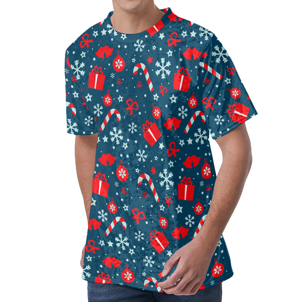 Christmas Holiday Elements Pattern Print Men's Velvet T-Shirt