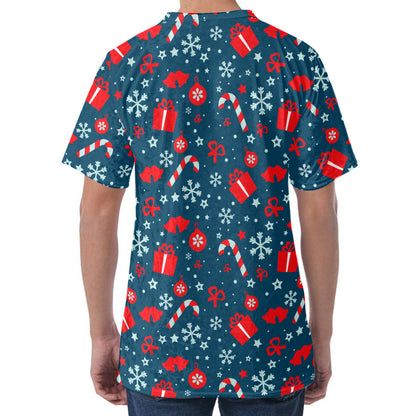Christmas Holiday Elements Pattern Print Men's Velvet T-Shirt
