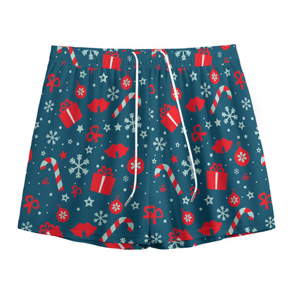 Christmas Holiday Elements Pattern Print Mesh Shorts