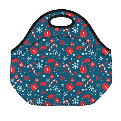 Christmas Holiday Elements Pattern Print Neoprene Lunch Bag