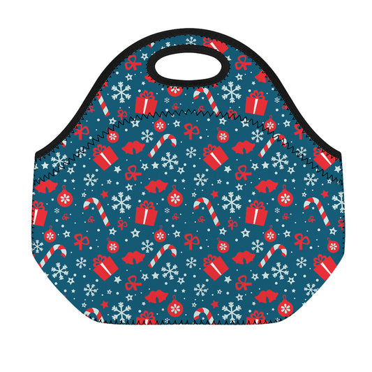 Christmas Holiday Elements Pattern Print Neoprene Lunch Bag