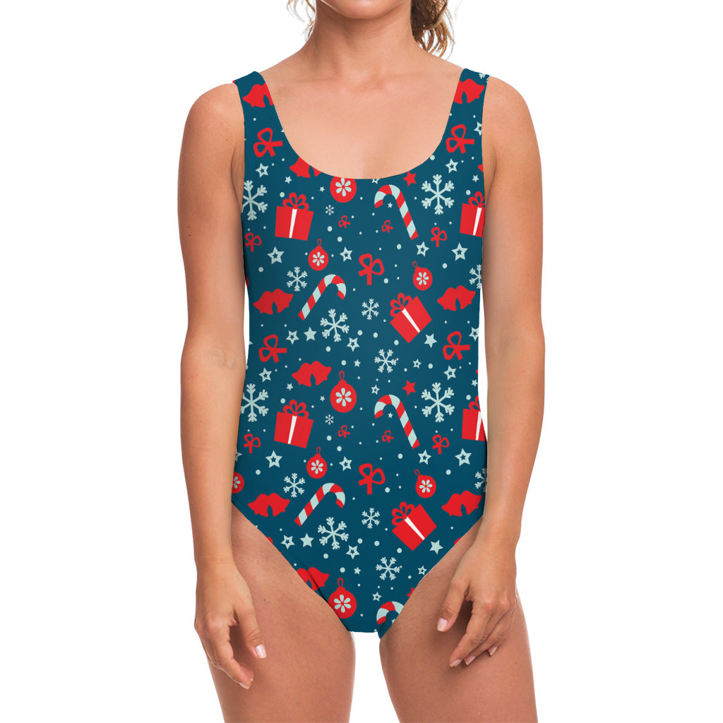 Christmas Holiday Elements Pattern Print One Piece Swimsuit