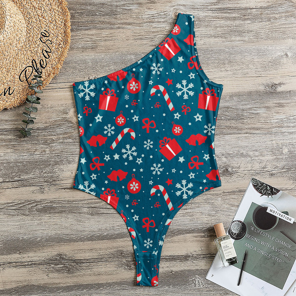 Christmas Holiday Elements Pattern Print One Shoulder Bodysuit