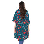 Christmas Holiday Elements Pattern Print Open Front Beach Cover Up