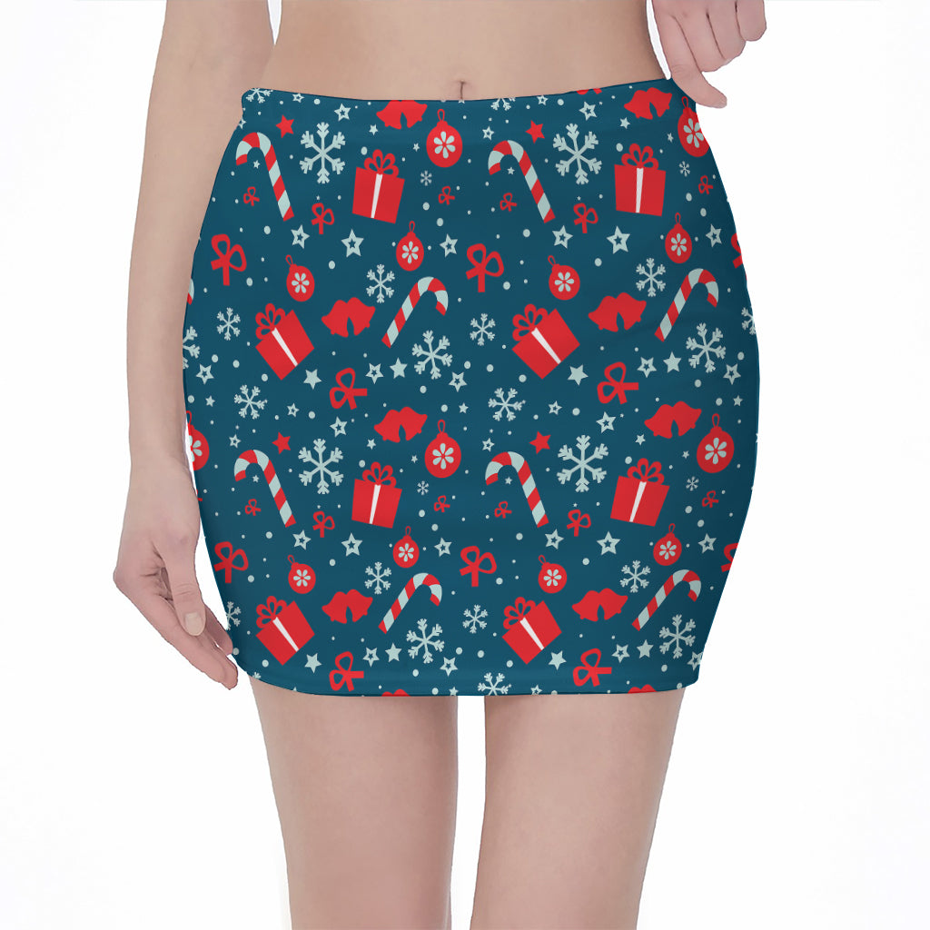 Christmas Holiday Elements Pattern Print Pencil Mini Skirt
