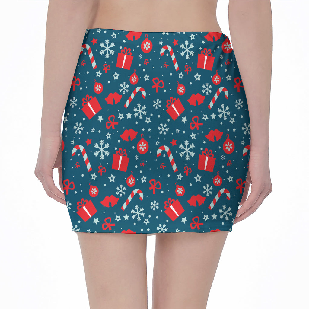 Christmas Holiday Elements Pattern Print Pencil Mini Skirt