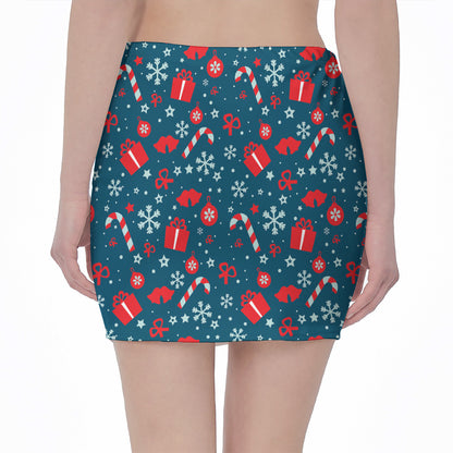 Christmas Holiday Elements Pattern Print Pencil Mini Skirt