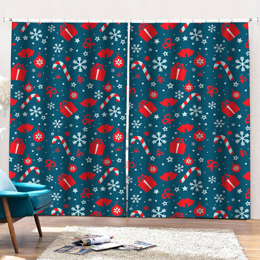 Christmas Holiday Elements Pattern Print Pencil Pleat Curtains