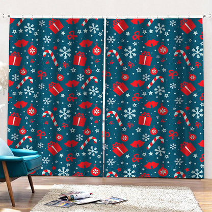 Christmas Holiday Elements Pattern Print Pencil Pleat Curtains