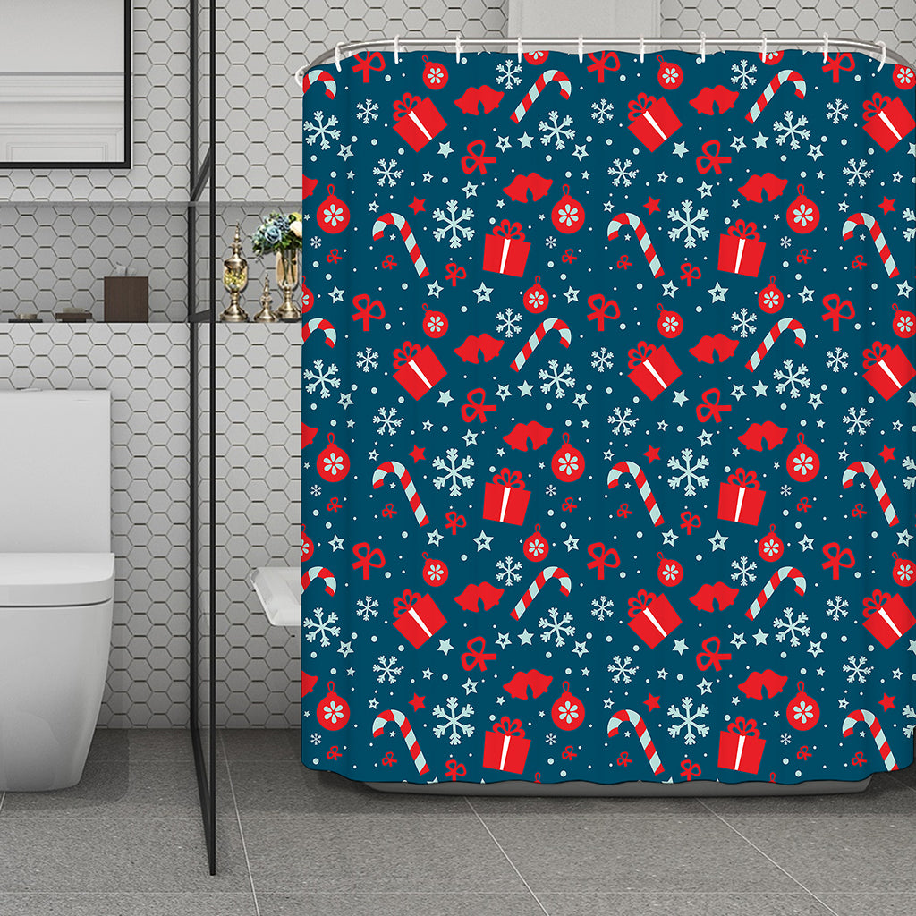 Christmas Holiday Elements Pattern Print Polyester Shower Curtain