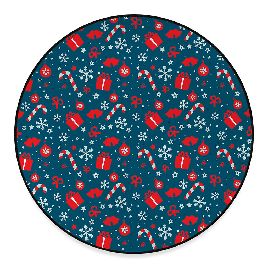 Christmas Holiday Elements Pattern Print Round Floor Mat