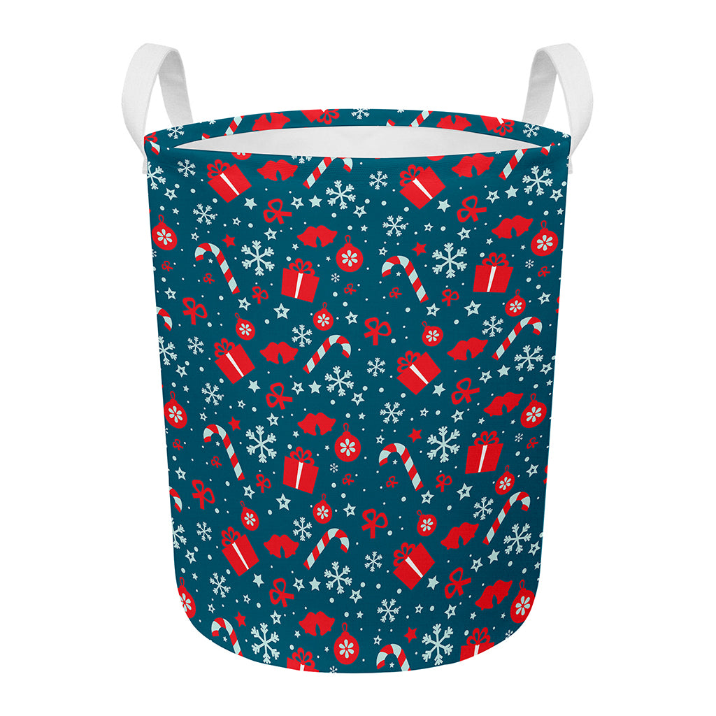 Christmas Holiday Elements Pattern Print Round Laundry Basket