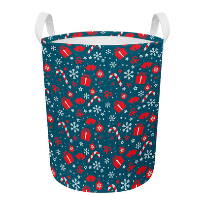 Christmas Holiday Elements Pattern Print Round Laundry Basket