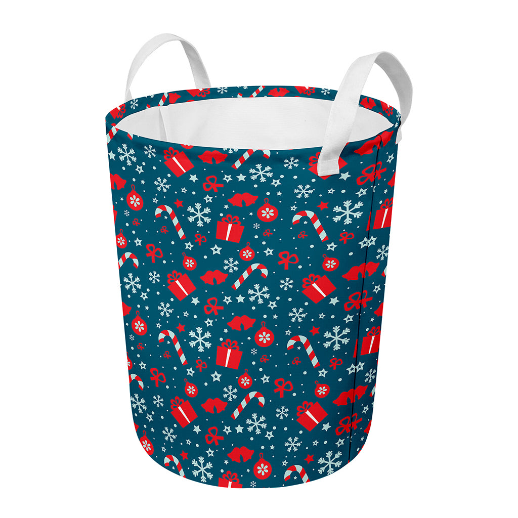 Christmas Holiday Elements Pattern Print Round Laundry Basket