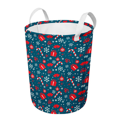 Christmas Holiday Elements Pattern Print Round Laundry Basket